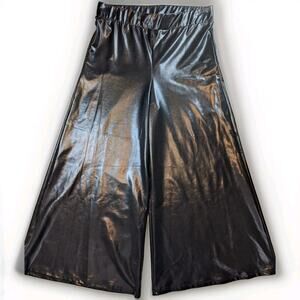 Women’s Wide Leg Pants Zig Zag Stripe Black Metallic Pull On Size M Liquid Y2K